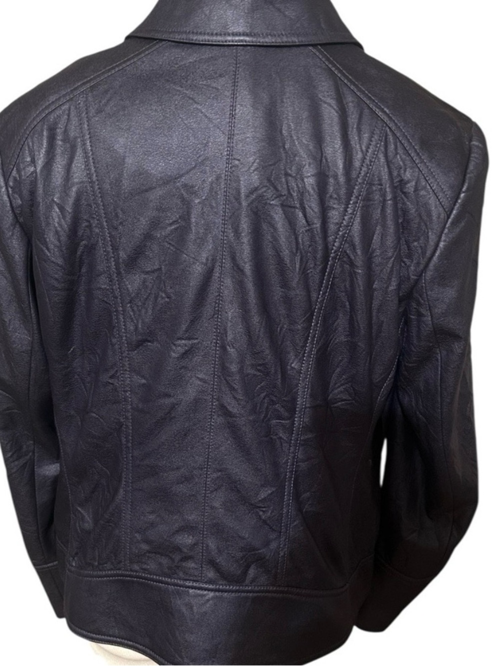 Vintage Y2K Conrad C Collection Eggplant Purple Faux Leather Moto Jacket Size 14 - Picture 4 of 7